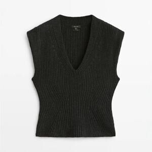 MASSIMO DUTTI Women's V-Neck Sweater Top Size L In Charcoal